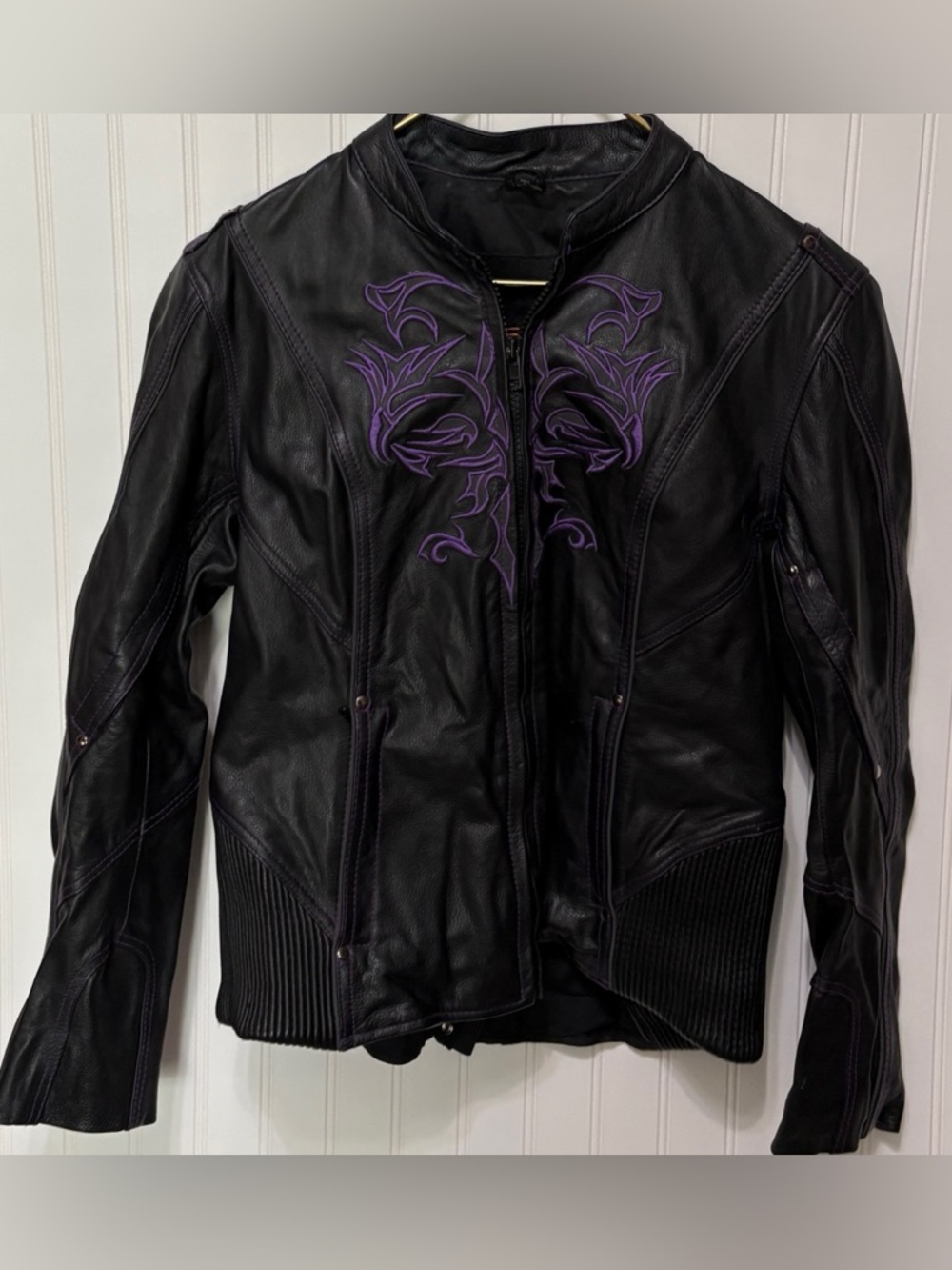 Milwaukee Leather ML2067 Black Purple Riding Motorcycle Jacket Womens Size Large